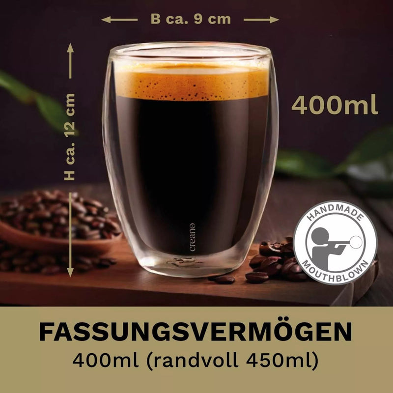 Creano doppelwandige Premium Thermogläser in Gastro Qualität, 2er - Set, 400ml - selectedbyjule - Kaffee & Gläser