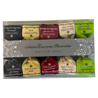 Tartufini Misti Dolci – Italienische Trüffelvielfalt - Sorten Dunkel, Extra Dunkel, Weiß, Amaretto und Pistazie - selectedbyjule - Pralinen